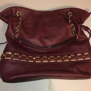 Burgundy bag with gold accents